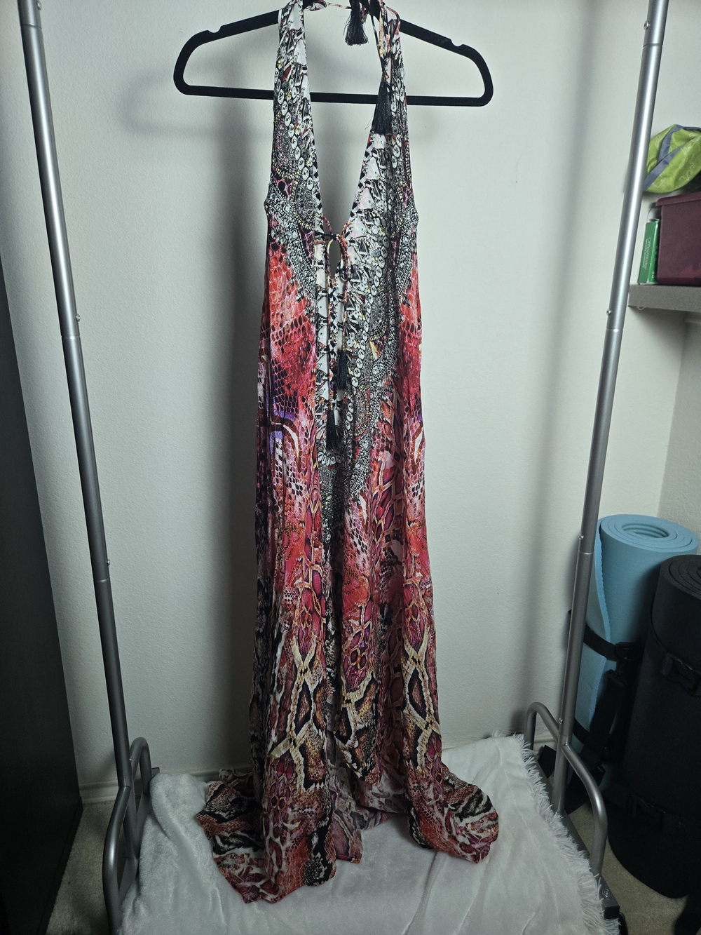 Halter Neck Snake Print Maxi Dress in Red